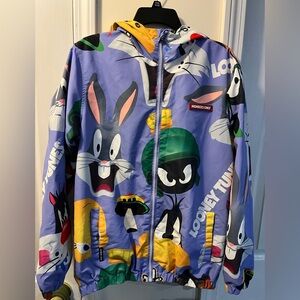 Members Only Looney Tunes Full Zip Windbreaker Hooded Jacket S Small